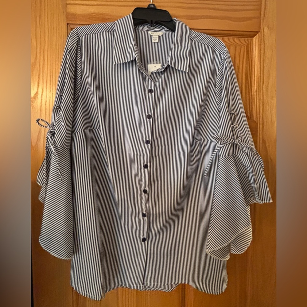 Cato 1946 Striped Bell Sleeve Blouse, Sz 14/16W, NWT
